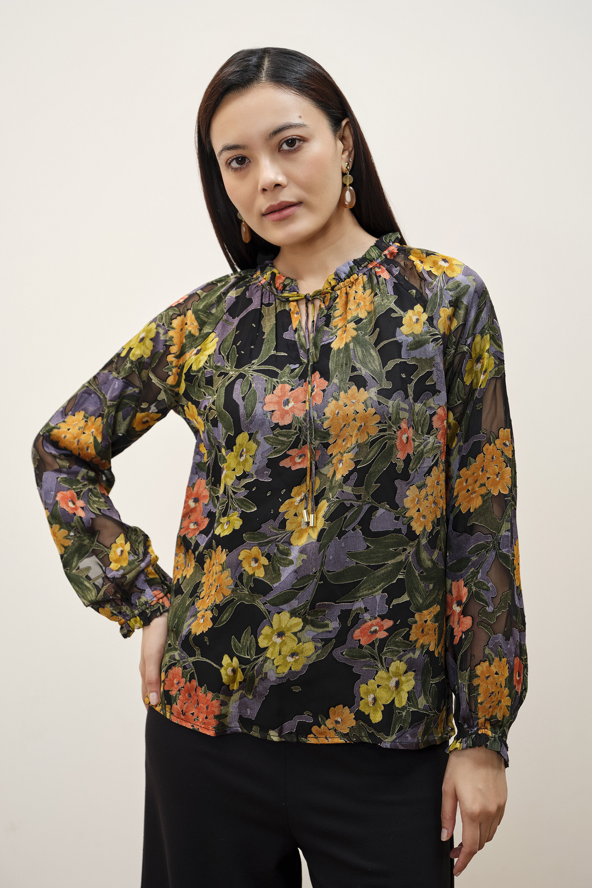 Black Floral Printed Top